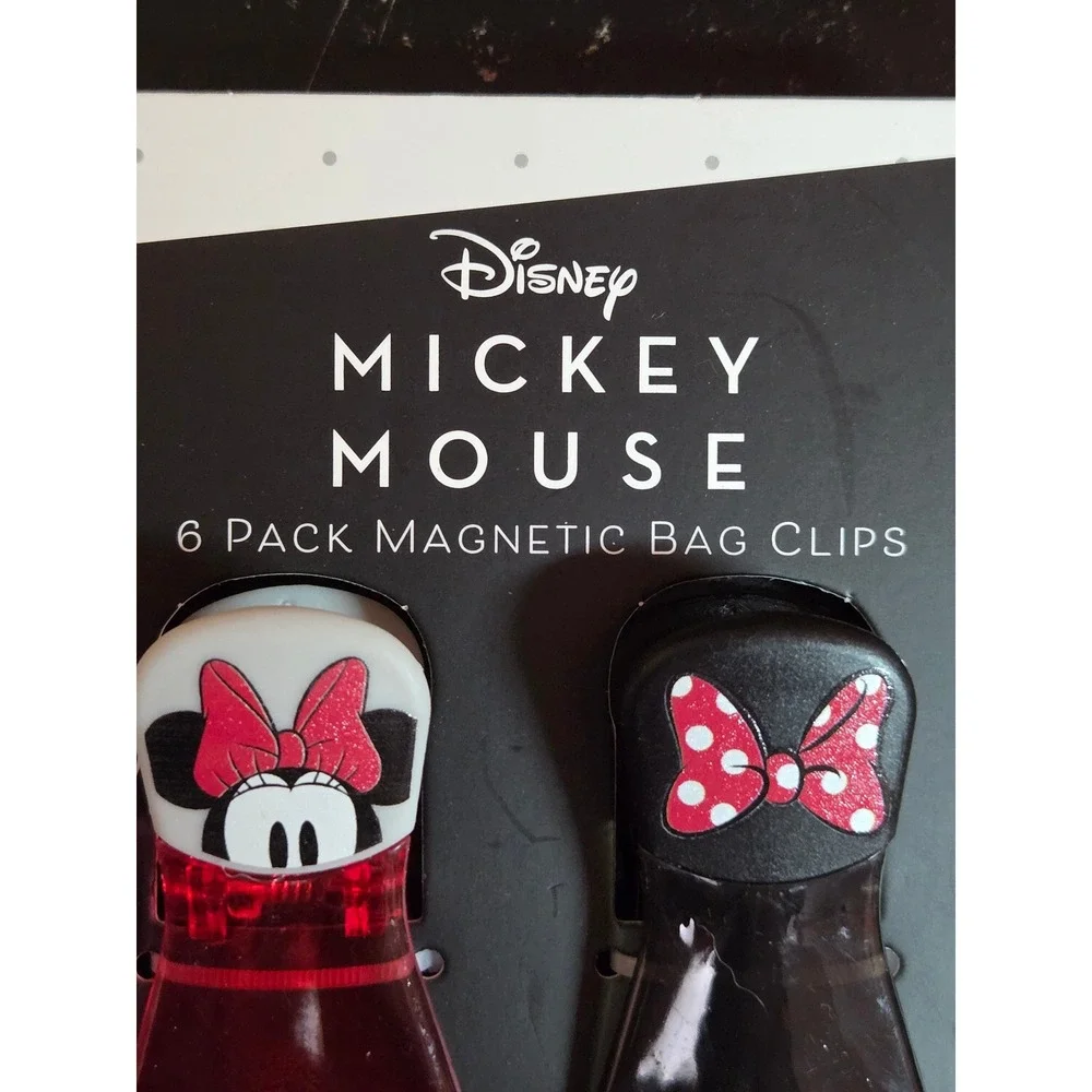 Disney Mickey Mouse Minnie Mouse 6 Pack Magnetic Bag Clips Red Black White New